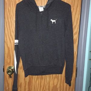Small dark gray PINK zip up hoodie.